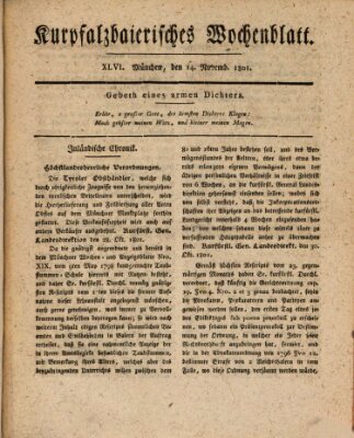 Kurpfalzbaierisches Wochenblatt Samstag 14. November 1801