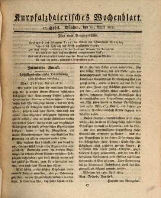 Kurpfalzbaierisches Wochenblatt Freitag 22. April 1803