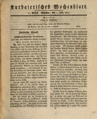 Kurpfalzbaierisches Wochenblatt Freitag 1. Juli 1803