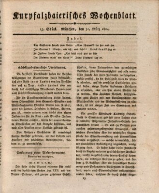 Kurpfalzbaierisches Wochenblatt Freitag 30. März 1804