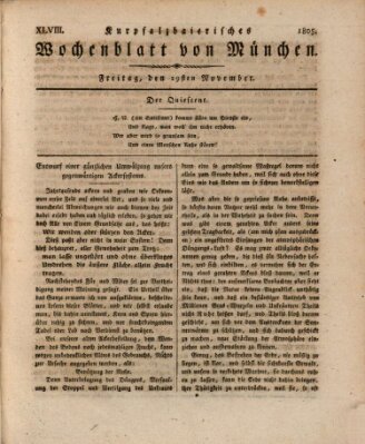 Kurpfalzbaierisches Wochenblatt von München (Kurpfalzbaierisches Wochenblatt) Freitag 29. November 1805