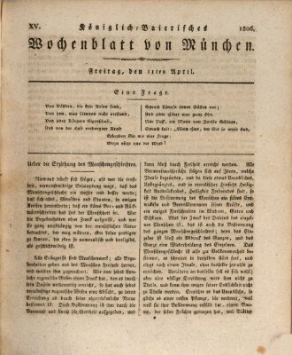 Königlich-baierisches Wochenblatt von München (Kurpfalzbaierisches Wochenblatt) Freitag 11. April 1806