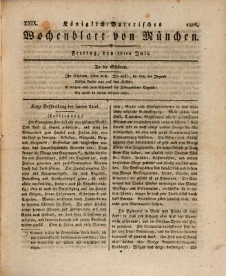 Königlich-baierisches Wochenblatt von München (Kurpfalzbaierisches Wochenblatt) Freitag 18. Juli 1806