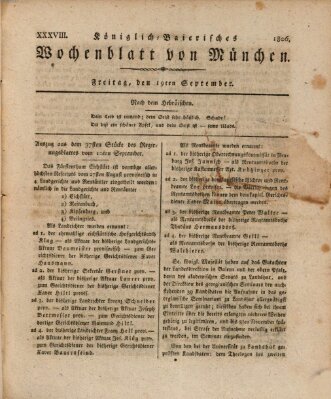 Königlich-baierisches Wochenblatt von München (Kurpfalzbaierisches Wochenblatt) Freitag 19. September 1806