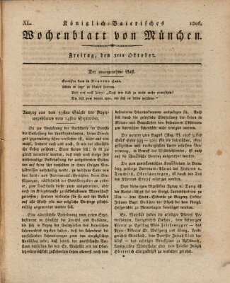 Königlich-baierisches Wochenblatt von München (Kurpfalzbaierisches Wochenblatt) Freitag 3. Oktober 1806