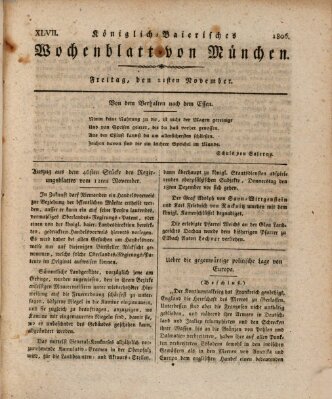 Königlich-baierisches Wochenblatt von München (Kurpfalzbaierisches Wochenblatt) Freitag 21. November 1806