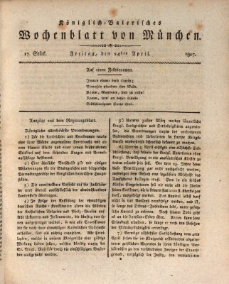 Königlich-baierisches Wochenblatt von München (Kurpfalzbaierisches Wochenblatt) Freitag 24. April 1807