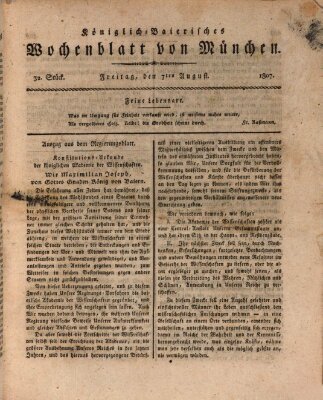 Königlich-baierisches Wochenblatt von München (Kurpfalzbaierisches Wochenblatt) Freitag 7. August 1807