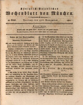 Königlich-baierisches Wochenblatt von München (Kurpfalzbaierisches Wochenblatt) Freitag 27. November 1807