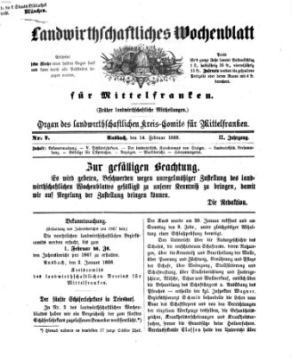 Landwirthschaftliches Wochenblatt für Mittelfranken Freitag 14. Februar 1868