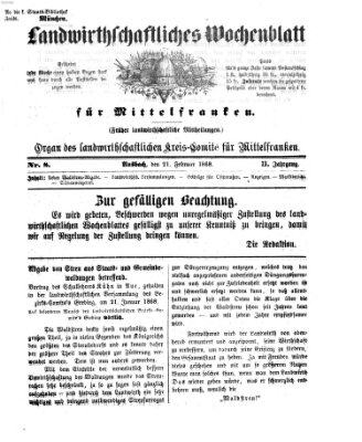 Landwirthschaftliches Wochenblatt für Mittelfranken Freitag 21. Februar 1868