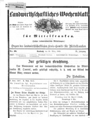 Landwirthschaftliches Wochenblatt für Mittelfranken Freitag 20. März 1868