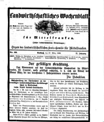 Landwirthschaftliches Wochenblatt für Mittelfranken Freitag 27. März 1868