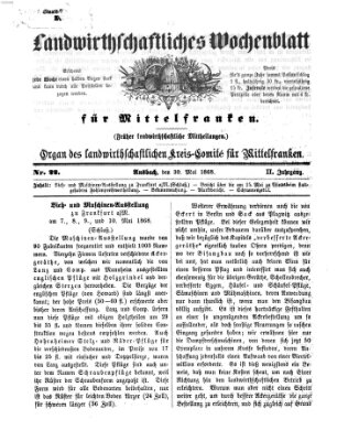 Landwirthschaftliches Wochenblatt für Mittelfranken Samstag 30. Mai 1868