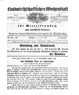 Landwirthschaftliches Wochenblatt für Mittelfranken Sonntag 14. Juni 1868