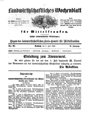 Landwirthschaftliches Wochenblatt für Mittelfranken Freitag 3. Juli 1868