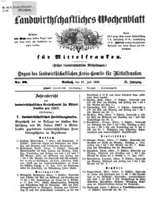 Landwirthschaftliches Wochenblatt für Mittelfranken Samstag 18. Juli 1868