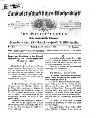 Landwirthschaftliches Wochenblatt für Mittelfranken Samstag 19. September 1868