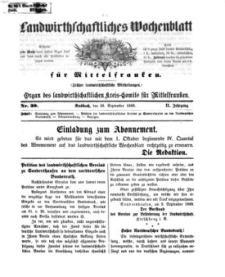 Landwirthschaftliches Wochenblatt für Mittelfranken Samstag 26. September 1868