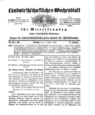 Landwirthschaftliches Wochenblatt für Mittelfranken Samstag 17. Oktober 1868