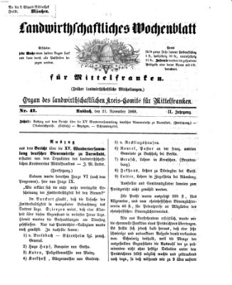 Landwirthschaftliches Wochenblatt für Mittelfranken Samstag 21. November 1868