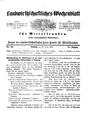 Landwirthschaftliches Wochenblatt für Mittelfranken Samstag 13. März 1869