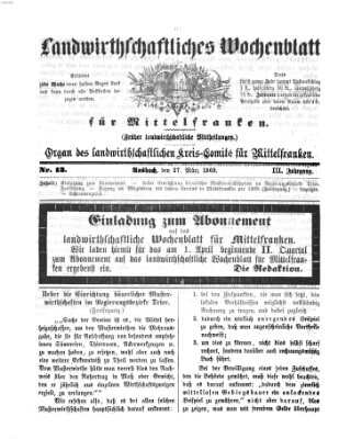 Landwirthschaftliches Wochenblatt für Mittelfranken Samstag 27. März 1869