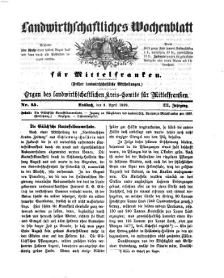 Landwirthschaftliches Wochenblatt für Mittelfranken Donnerstag 8. April 1869