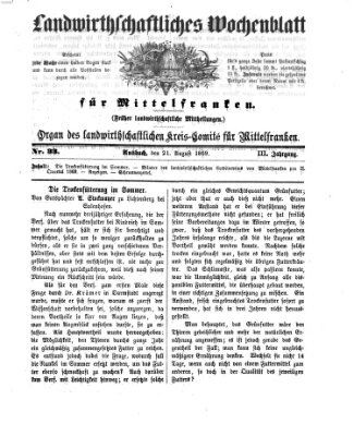 Landwirthschaftliches Wochenblatt für Mittelfranken Samstag 21. August 1869