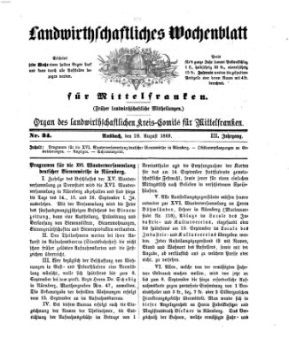 Landwirthschaftliches Wochenblatt für Mittelfranken Samstag 28. August 1869