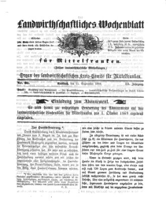 Landwirthschaftliches Wochenblatt für Mittelfranken Samstag 11. September 1869