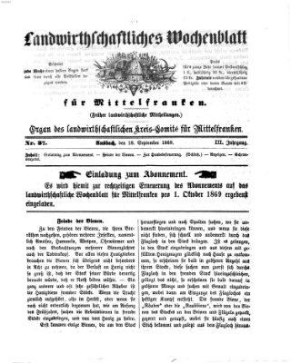 Landwirthschaftliches Wochenblatt für Mittelfranken Samstag 18. September 1869