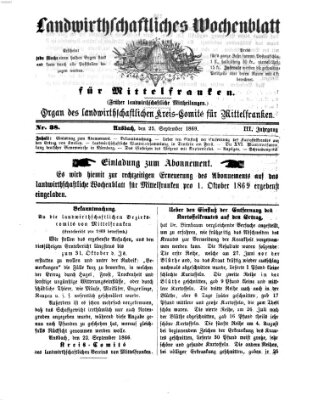 Landwirthschaftliches Wochenblatt für Mittelfranken Samstag 25. September 1869