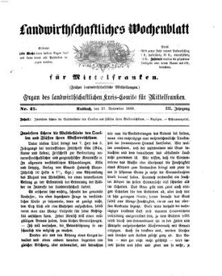 Landwirthschaftliches Wochenblatt für Mittelfranken Samstag 27. November 1869