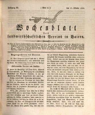 Wochenblatt des Landwirtschaftlichen Vereins in Bayern Dienstag 17. Oktober 1820