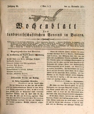 Wochenblatt des Landwirtschaftlichen Vereins in Bayern Dienstag 14. November 1820