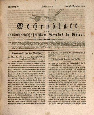 Wochenblatt des Landwirtschaftlichen Vereins in Bayern Dienstag 26. Dezember 1820