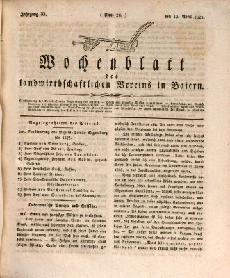 Wochenblatt des Landwirtschaftlichen Vereins in Bayern Dienstag 10. April 1821