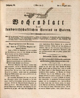 Wochenblatt des Landwirtschaftlichen Vereins in Bayern Dienstag 7. August 1821