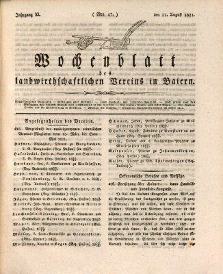 Wochenblatt des Landwirtschaftlichen Vereins in Bayern Dienstag 21. August 1821