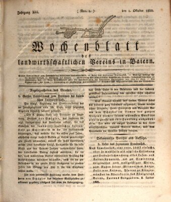 Wochenblatt des Landwirtschaftlichen Vereins in Bayern Dienstag 1. Oktober 1822