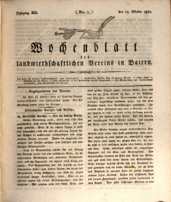 Wochenblatt des Landwirtschaftlichen Vereins in Bayern Dienstag 29. Oktober 1822