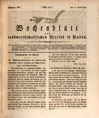 Wochenblatt des Landwirtschaftlichen Vereins in Bayern Dienstag 15. April 1823