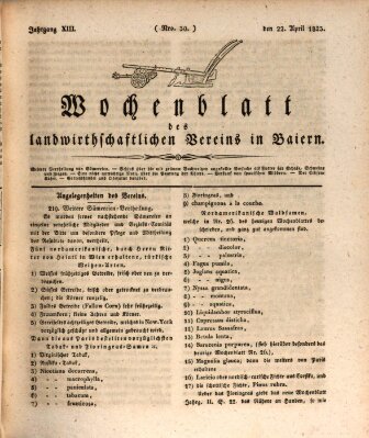 Wochenblatt des Landwirtschaftlichen Vereins in Bayern Dienstag 22. April 1823