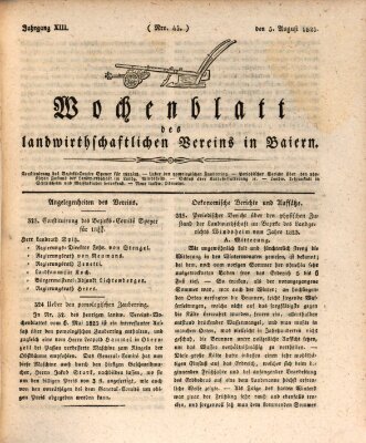 Wochenblatt des Landwirtschaftlichen Vereins in Bayern Dienstag 5. August 1823