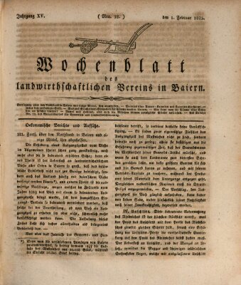 Wochenblatt des Landwirtschaftlichen Vereins in Bayern Dienstag 1. Februar 1825