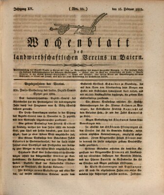 Wochenblatt des Landwirtschaftlichen Vereins in Bayern Mittwoch 16. Februar 1825