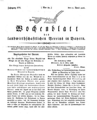 Wochenblatt des Landwirtschaftlichen Vereins in Bayern Dienstag 11. April 1826