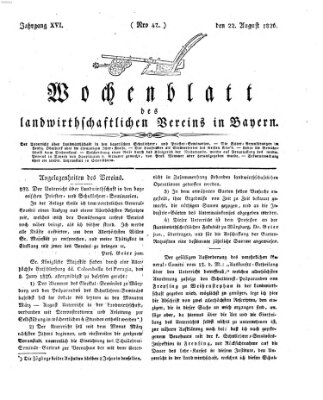 Wochenblatt des Landwirtschaftlichen Vereins in Bayern Dienstag 22. August 1826