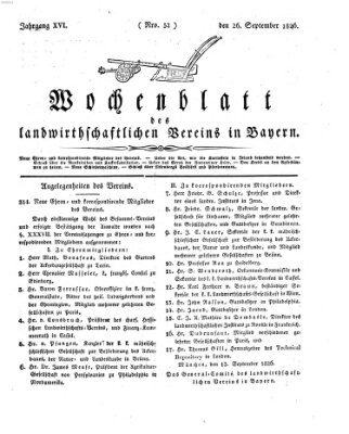 Wochenblatt des Landwirtschaftlichen Vereins in Bayern Dienstag 26. September 1826